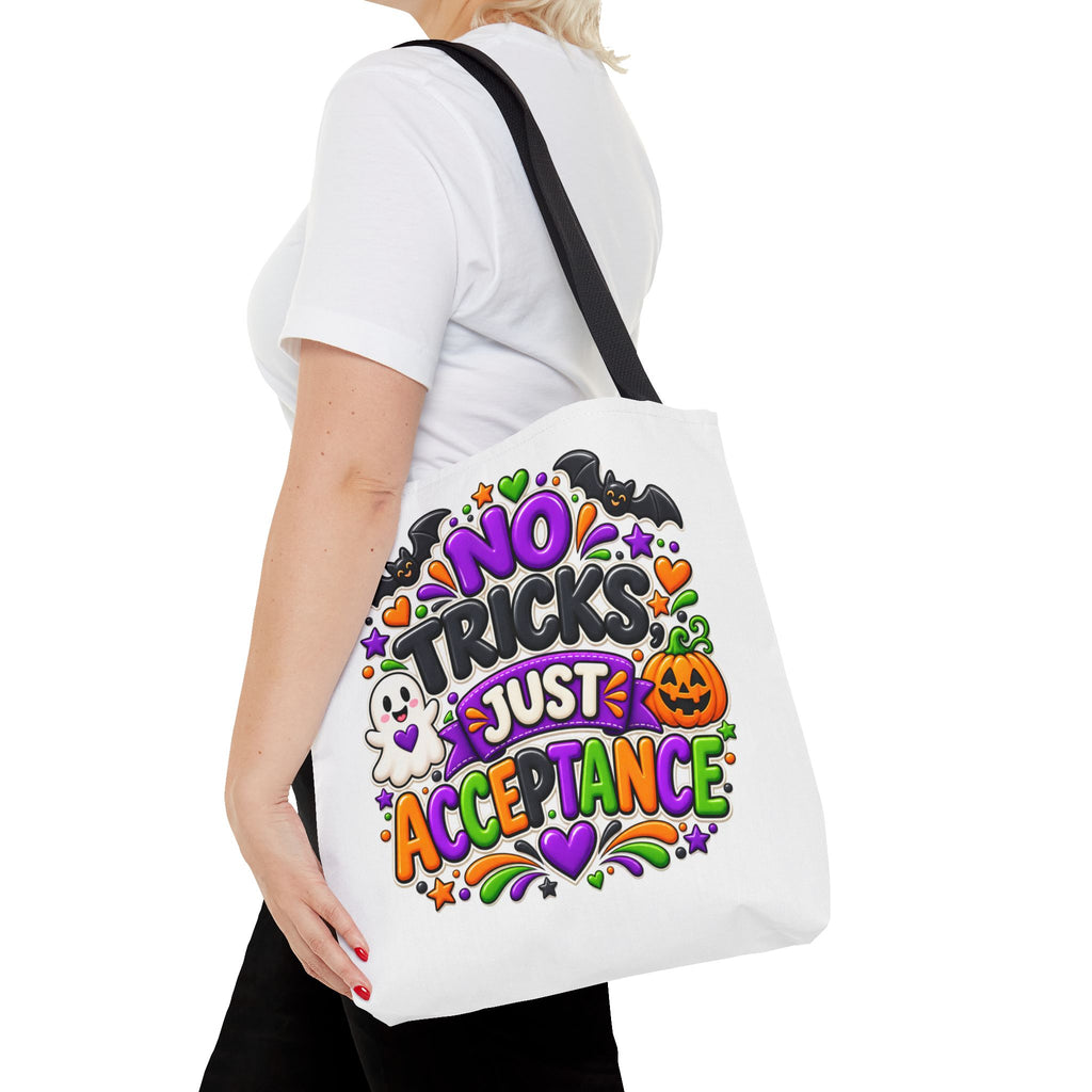 No Tricks Just Acceptance Tote Bag, Halloween Autism Awareness Bag, Autism Acceptance Canvas Tote, Inclusive Halloween Gift