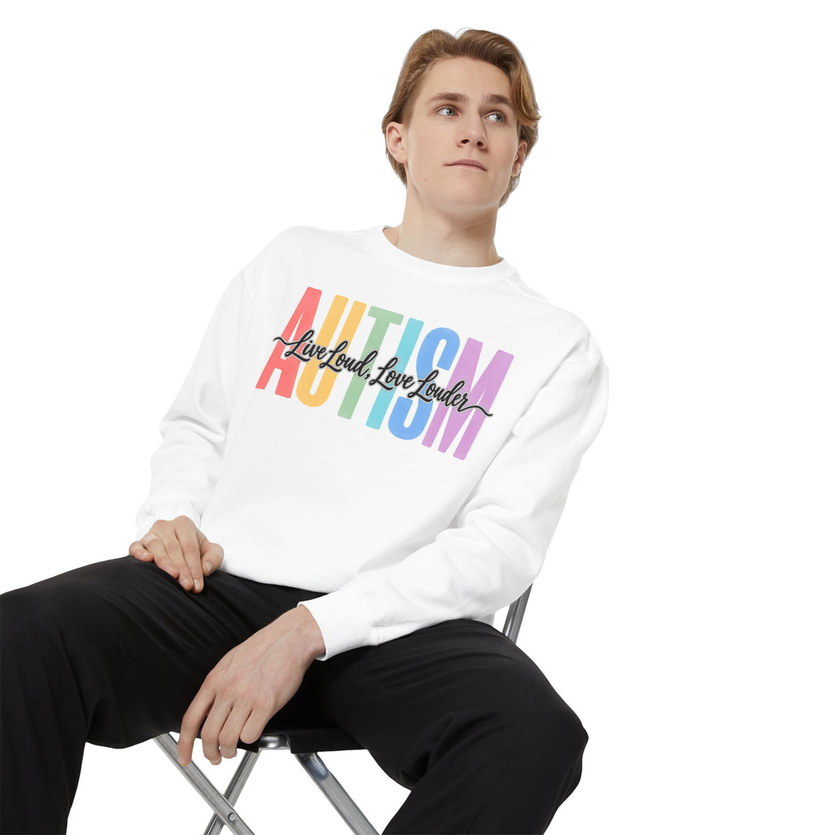 Autism Rainbow Block Letters Sweatshirt, Live Loud Love Louder Crewneck, Autism Awareness Colorful Hoodie, Autism Acceptance Gift