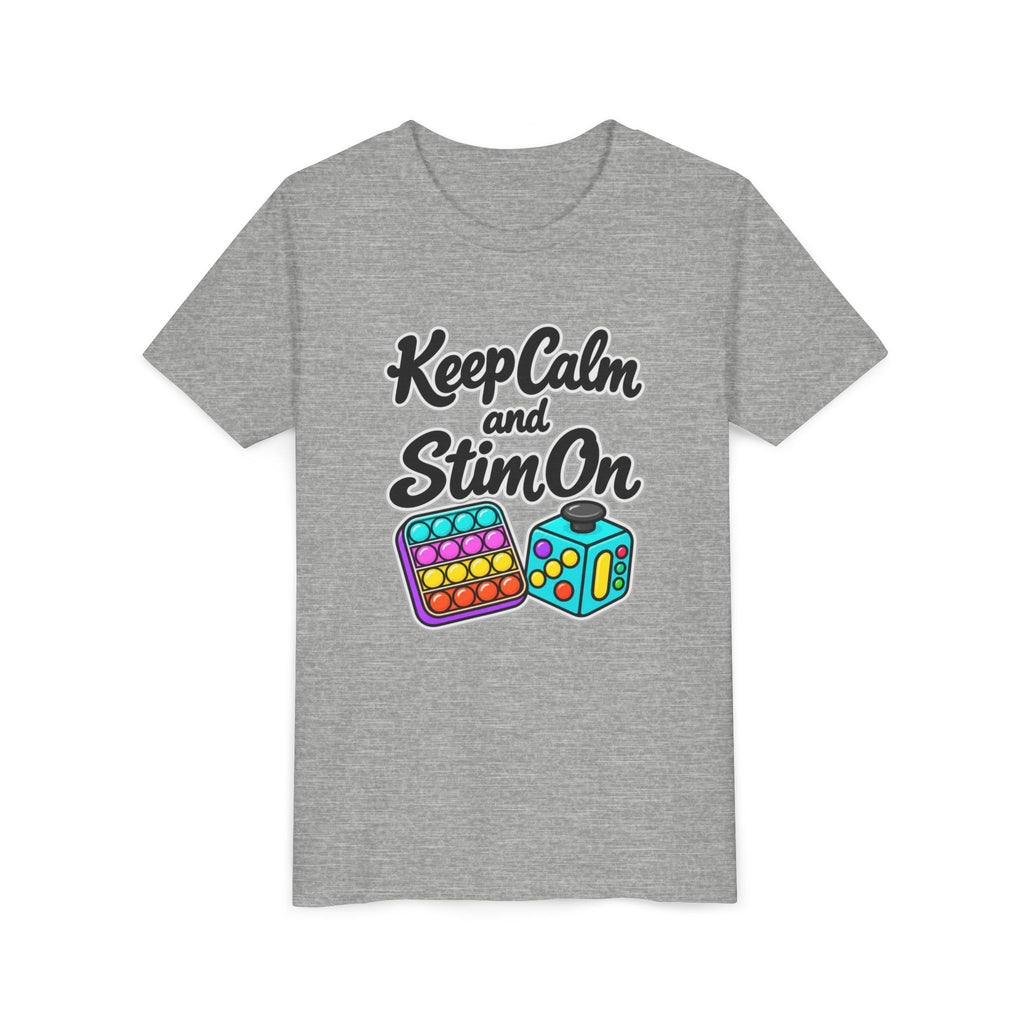Keep Calm and Stim On Youth Shirt Autism Sensory T Shirt Neurodivergent Kids Tee Fidget Toy Gift Special Needs Awareness