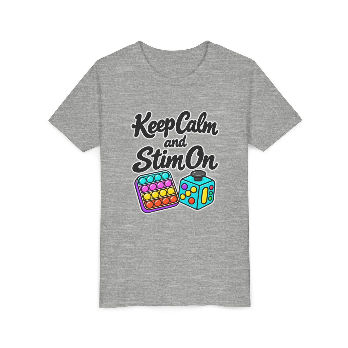 Keep Calm and Stim On Youth Shirt Autism Sensory T Shirt Neurodivergent Kids Tee Fidget Toy Gift Special Needs Awareness