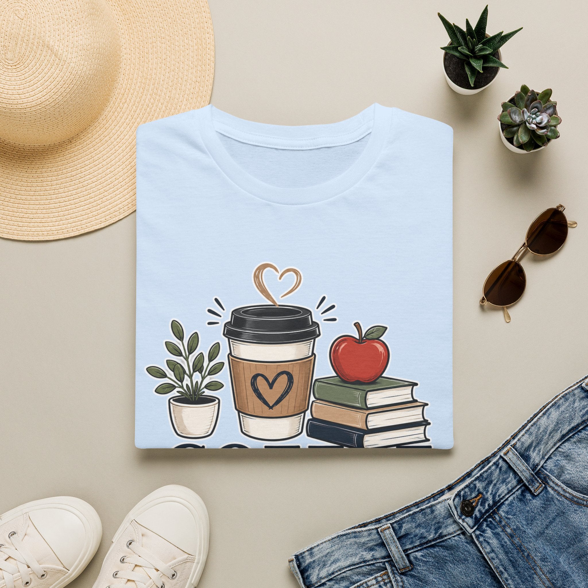 Coffee Teach Inspire Shirt | Teacher T-Shirt | Coffee Books Apple Graphic Tee | Elementary Teacher Gift | Back to School Apparel