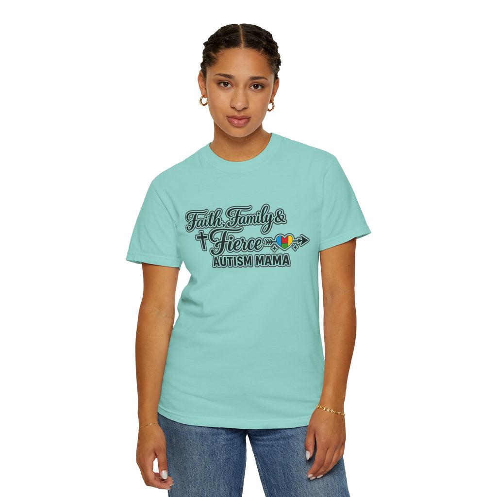 Faith Family Fierce Autism Mama Shirt, Autism Mom T-Shirt, Christian Autism Mom Gift, Fierce Mama Tee, Special Needs Mom Shirt