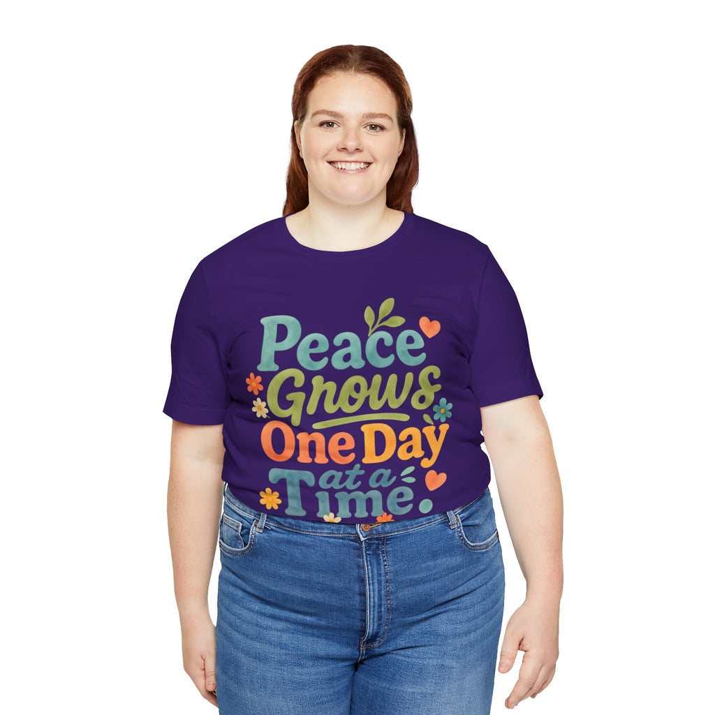 Peace Grows One Day at a Time Tee | Positive Quote Floral Typography