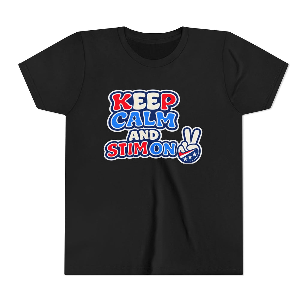 Keep Calm and Stim On Youth Shirt Autism Awareness T Shirt Peace Sign Tee Neurodivergent Kids Sensory Shirt Special Needs Gift