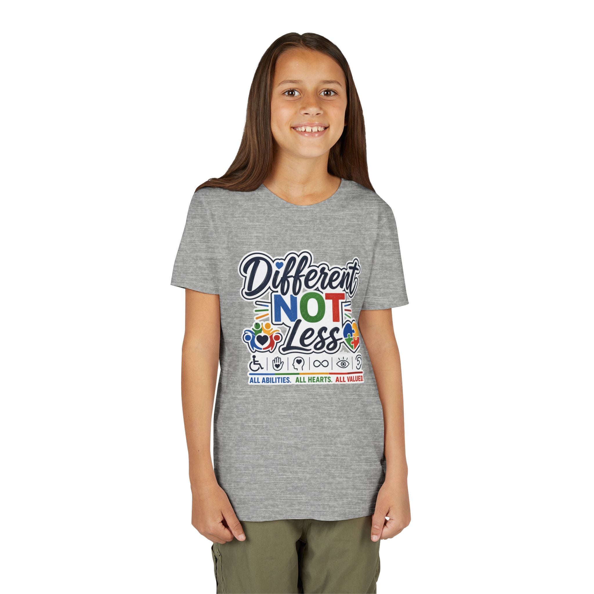 Youth Tee — "Different Not Less" Inclusive Pride Autism Awareness Shirt