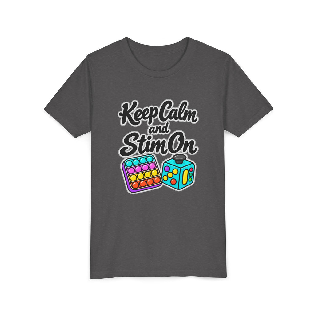Keep Calm and Stim On Youth Shirt Autism Sensory T Shirt Neurodivergent Kids Tee Fidget Toy Gift Special Needs Awareness