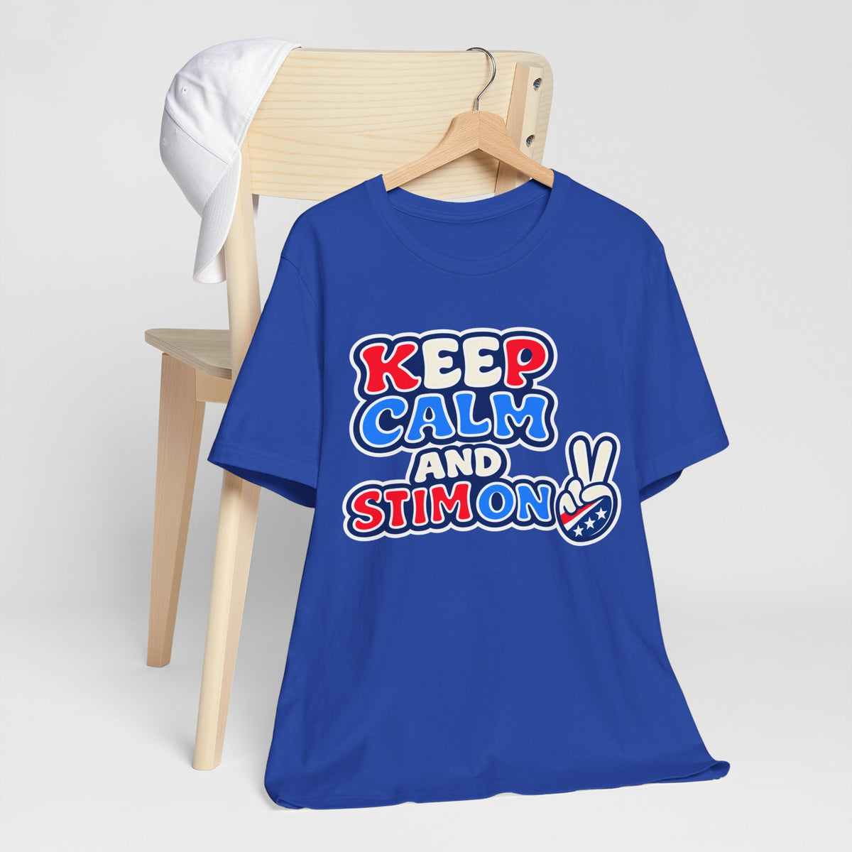 Keep Calm and Stim On Shirt Autism Awareness T Shirt Retro Peace Sign Tee Red White Blue Neurodiversity Sensory Support Gift