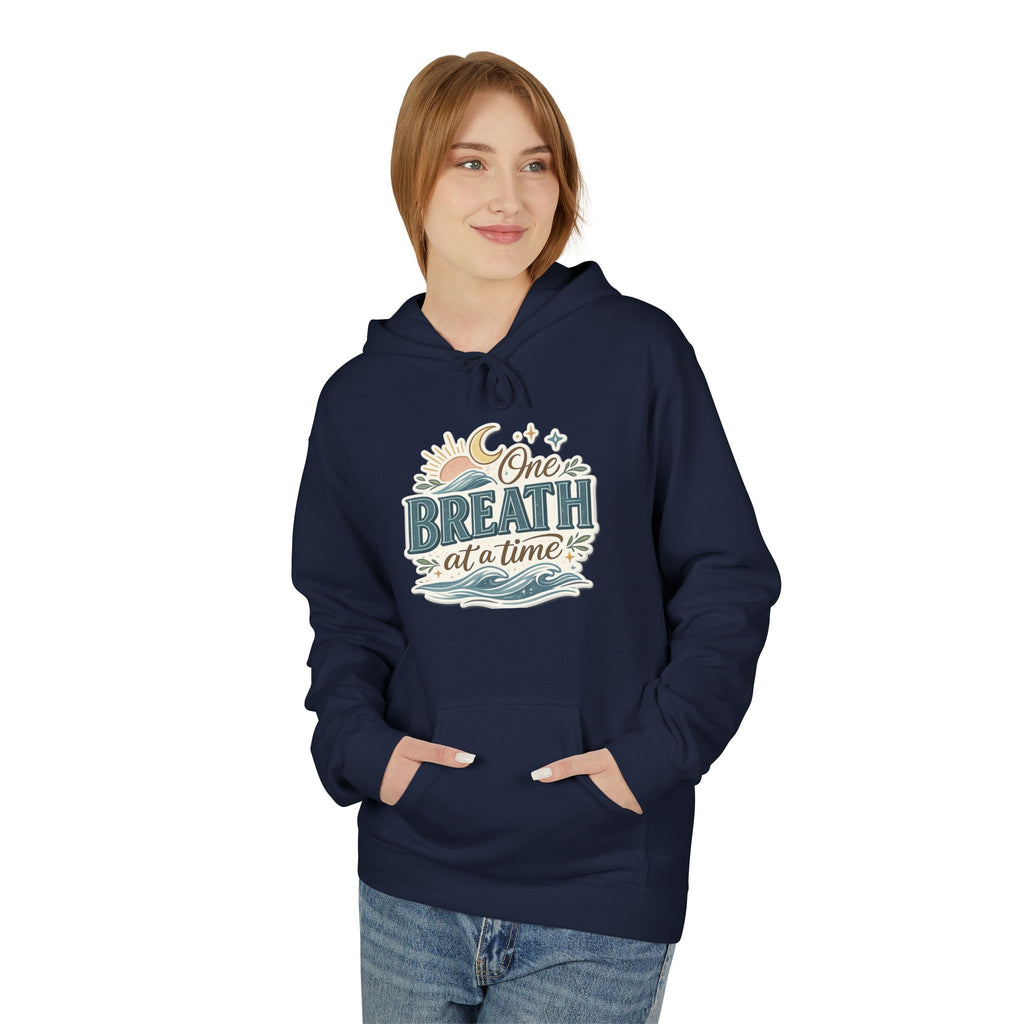 One Breath at a Time Hoodie | Ocean Waves Sun Illustration
