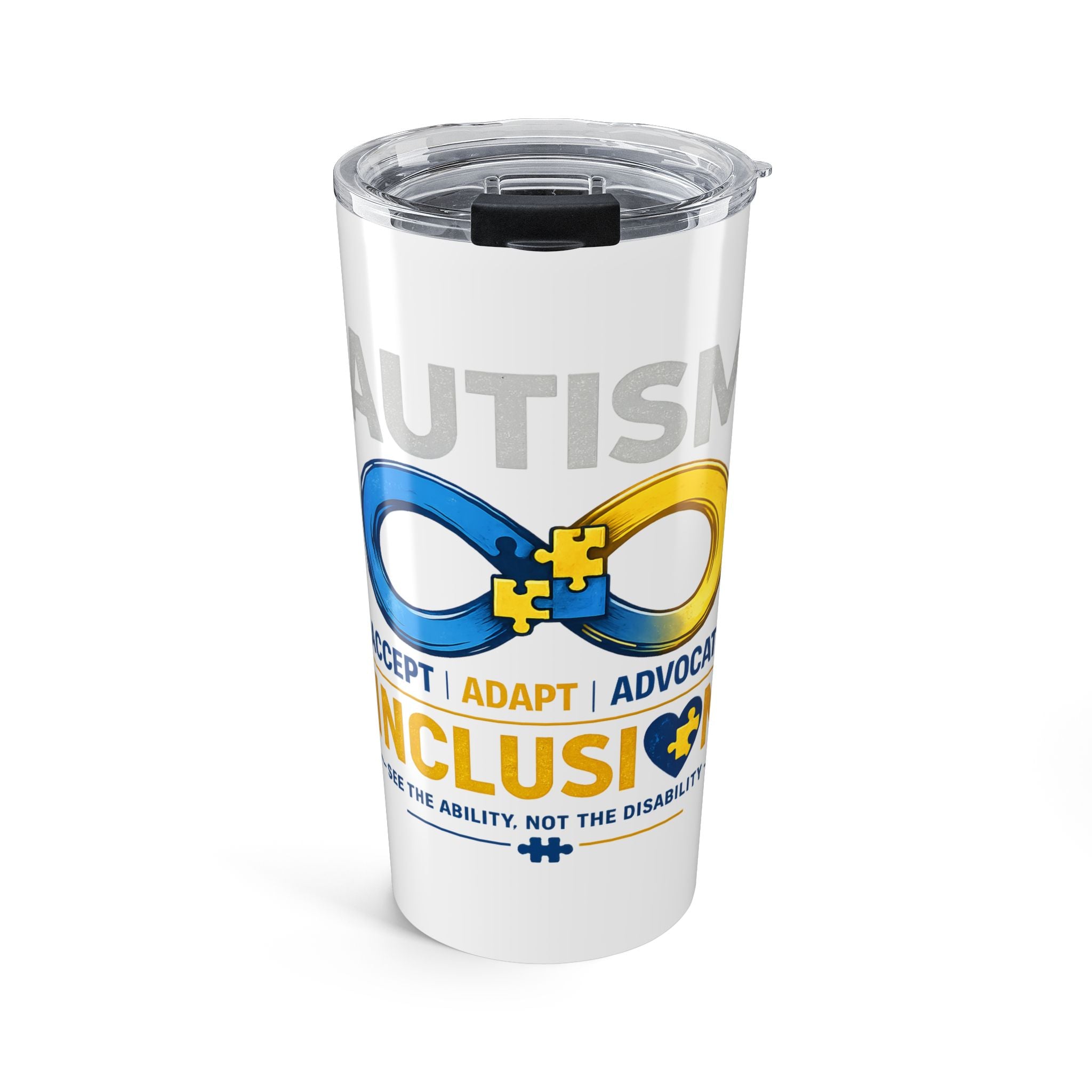 Autism Awareness 20oz Tumbler | Accept Adapt Advocate Travel Mug | Autism Acceptance Gift | Insulated Stainless Steel Cup