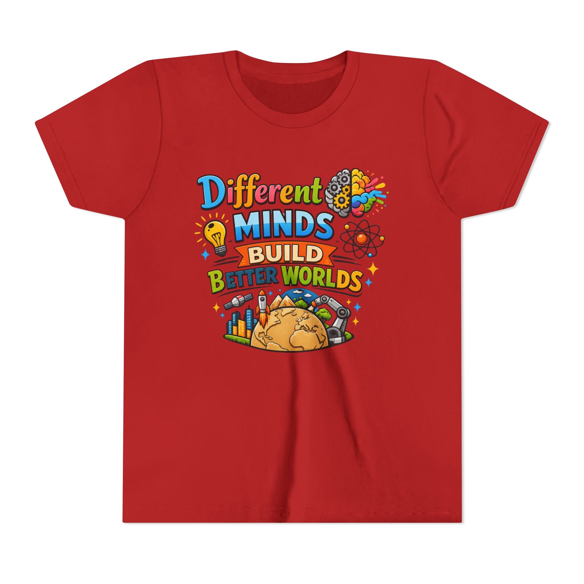 Different Minds Build Better Worlds Youth Tee | STEM, Creativity, Inclusion