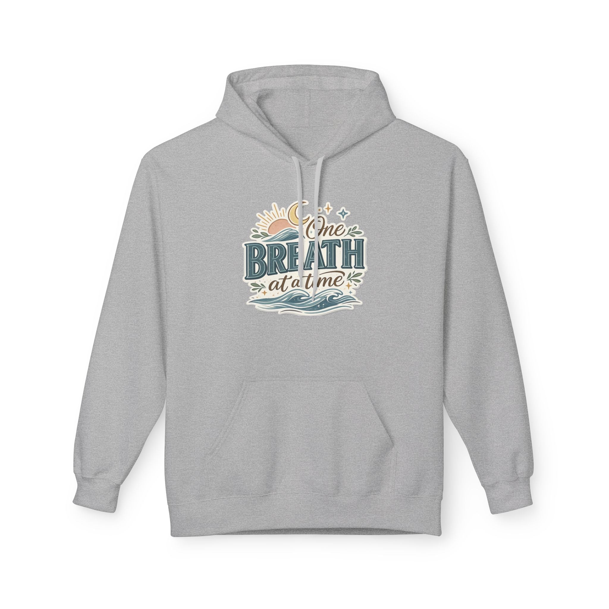 One Breath at a Time Hoodie | Ocean Waves Sun Illustration