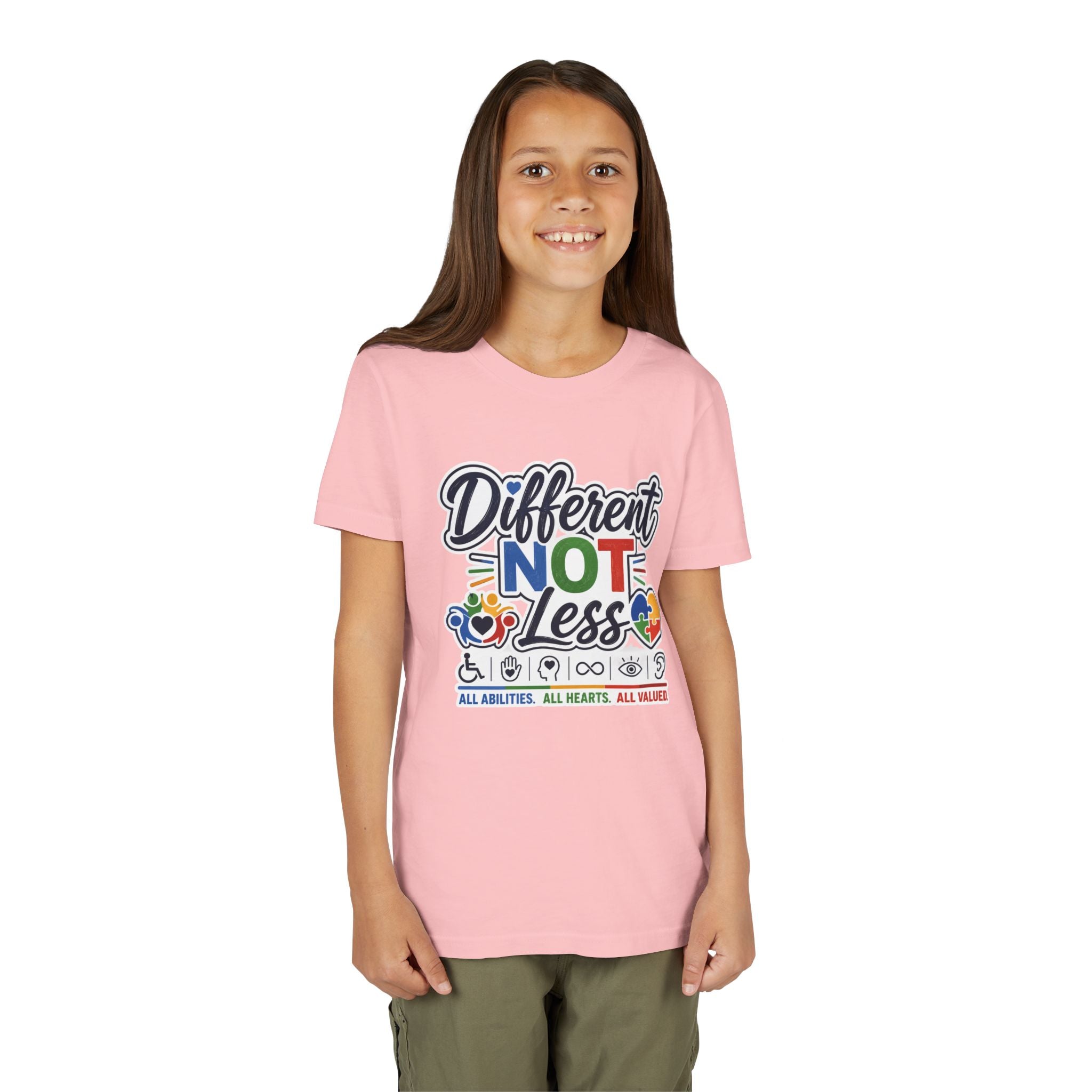 Youth Tee — "Different Not Less" Inclusive Pride Autism Awareness Shirt