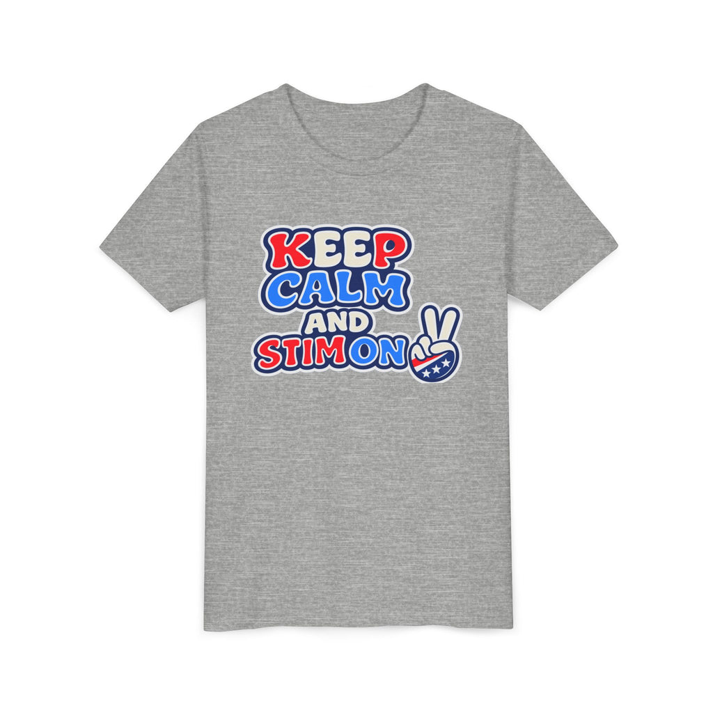 Keep Calm and Stim On Youth Shirt Autism Awareness T Shirt Peace Sign Tee Neurodivergent Kids Sensory Shirt Special Needs Gift