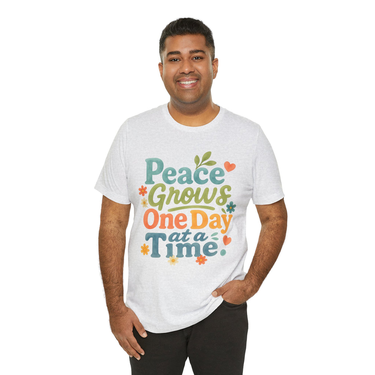 Peace Grows One Day at a Time Tee | Positive Quote Floral Typography
