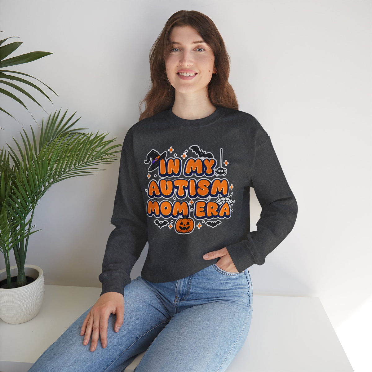 In My Autism Mom Era Sweatshirt, Halloween Pumpkin Bats Witch Hat Crewneck, Autism Awareness Fall Shirt, Autism Mom Halloween Gift
