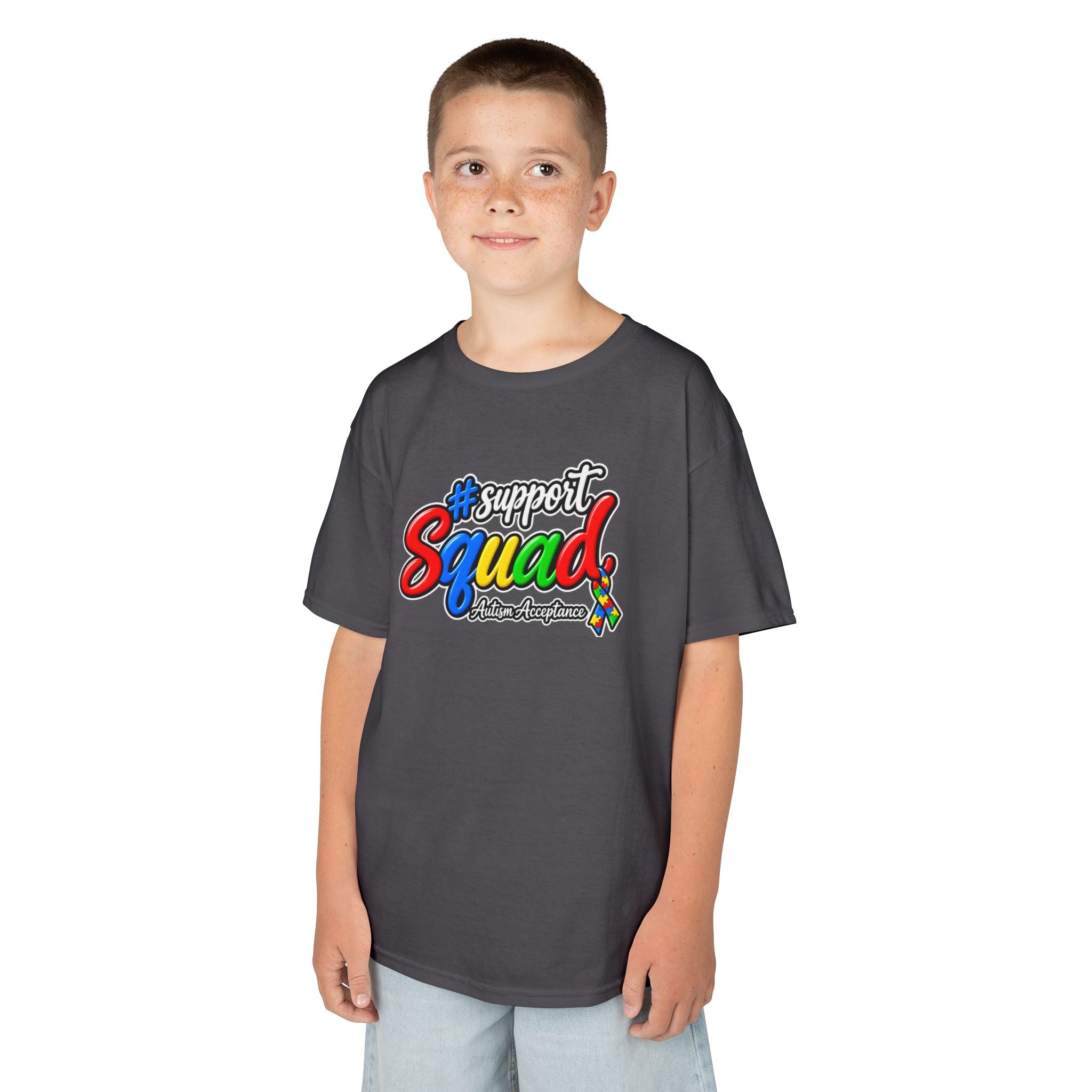 Support Squad Autism Acceptance Youth Shirt, Unisex Softstyle T-Shirt, Autism Awareness Family Tee, Autism Advocate Team Gift