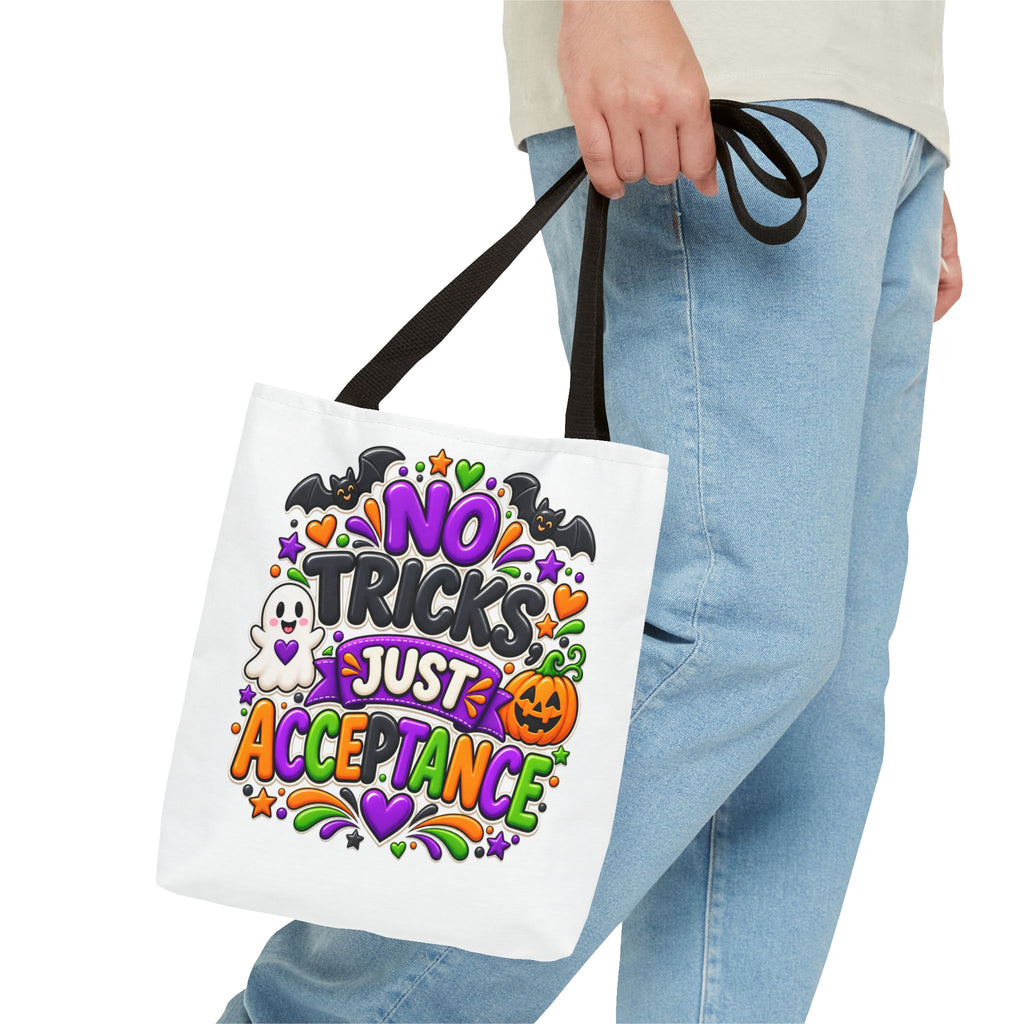 No Tricks Just Acceptance Tote Bag, Halloween Autism Awareness Bag, Autism Acceptance Canvas Tote, Inclusive Halloween Gift