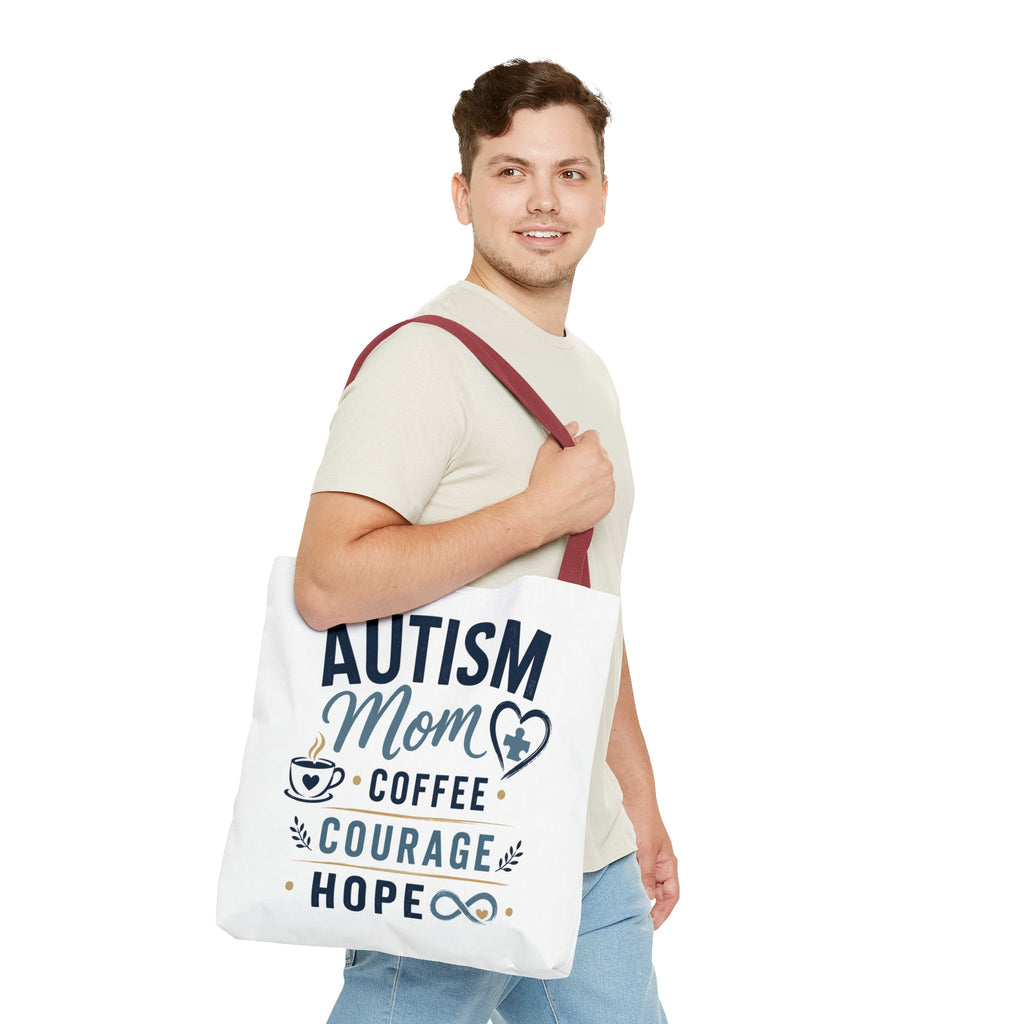 Autism Mom Coffee Courage Hope Tote Bag | Autism Acceptance Gift for Mom | Neurodiversity Canvas Tote | Special Needs Mom Bag