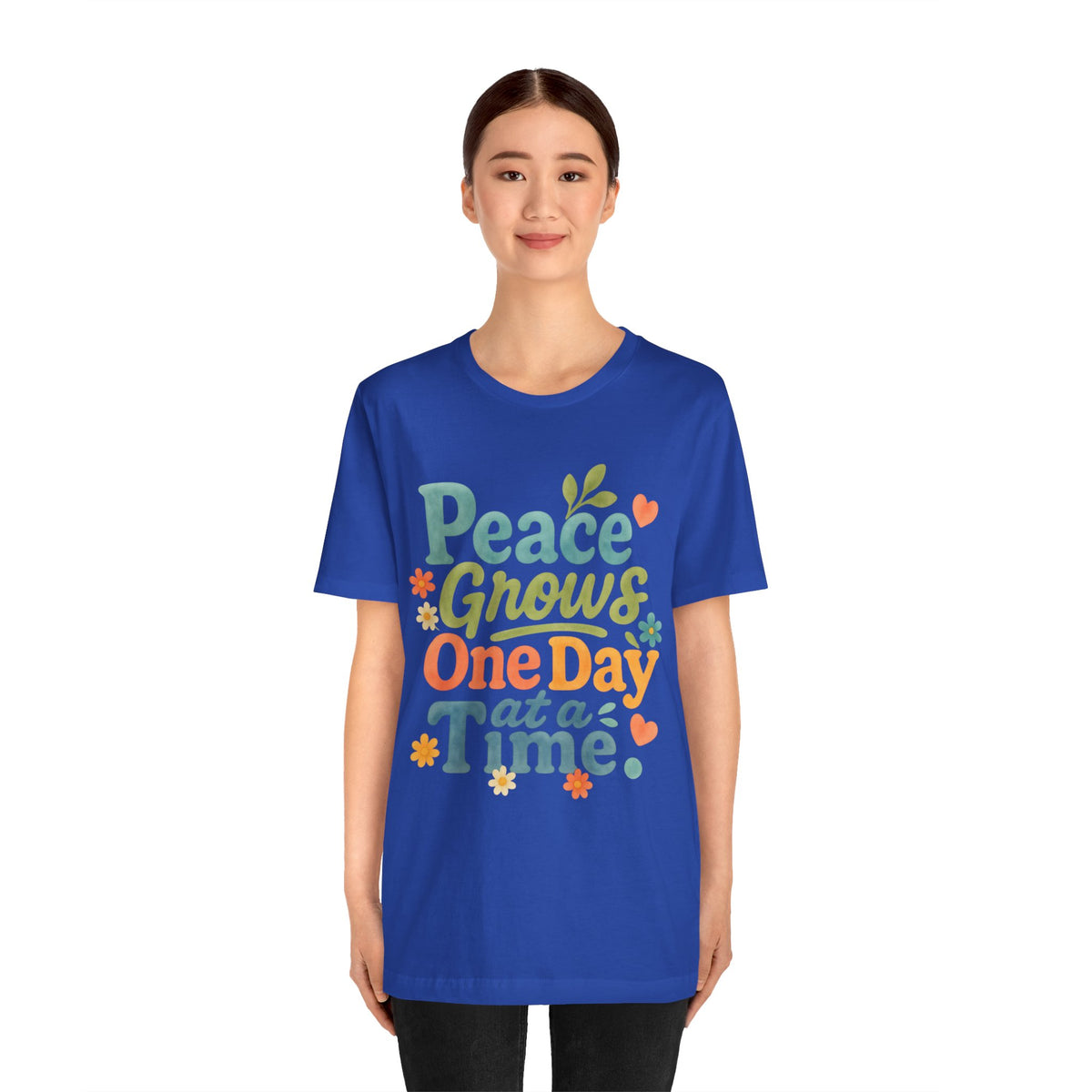 Peace Grows One Day at a Time Tee | Positive Quote Floral Typography