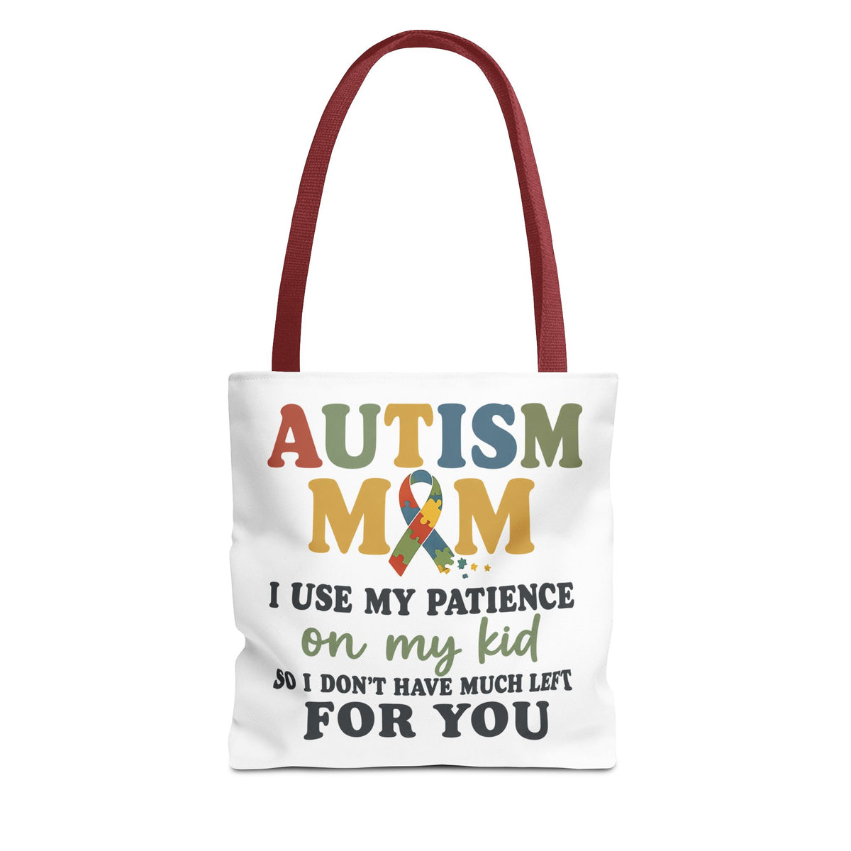 Autism Mom Ribbon Typography Tote Bag, Autism Awareness Tote, Autism Support Bag, Autism Mom Gift, Neurodiversity Canvas Tote Bag