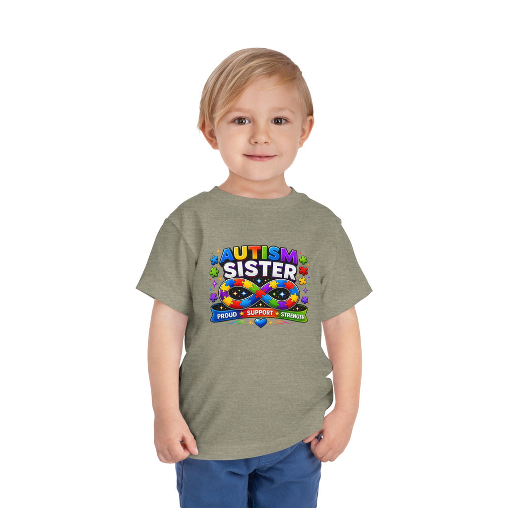 Autism Sister Toddler Tee — Proud Support Strength Puzzle Ribbon