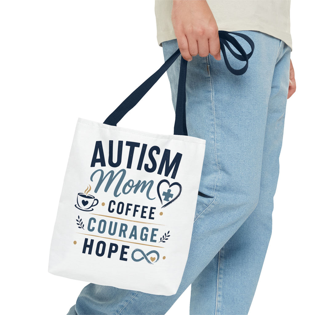 Autism Mom Coffee Courage Hope Tote Bag | Autism Acceptance Gift for Mom | Neurodiversity Canvas Tote | Special Needs Mom Bag