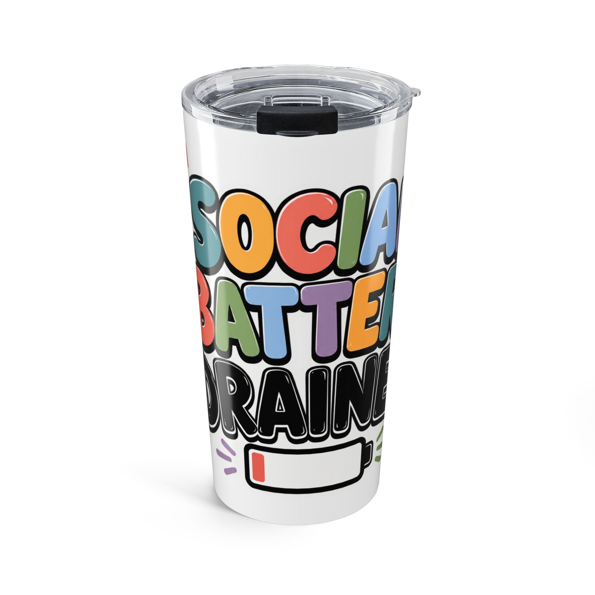 Social Battery Drained 20oz Tumbler | Funny Introvert Travel Mug | Insulated Stainless Steel Cup | Mental Health Humor Gift Special Needs