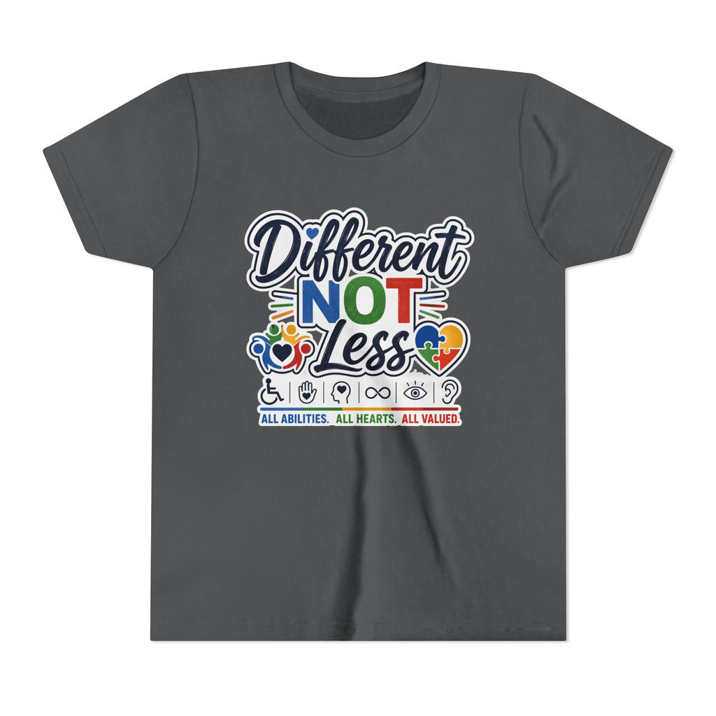 Youth Tee — "Different Not Less" Inclusive Pride Autism Awareness Shirt