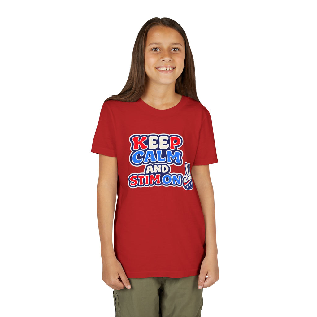 Keep Calm and Stim On Youth Shirt Autism Awareness T Shirt Peace Sign Tee Neurodivergent Kids Sensory Shirt Special Needs Gift