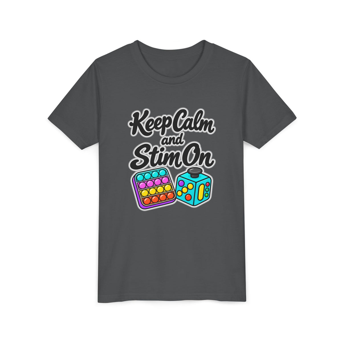 Keep Calm and Stim On Youth Shirt Autism Sensory T Shirt Neurodivergent Kids Tee Fidget Toy Gift Special Needs Awareness