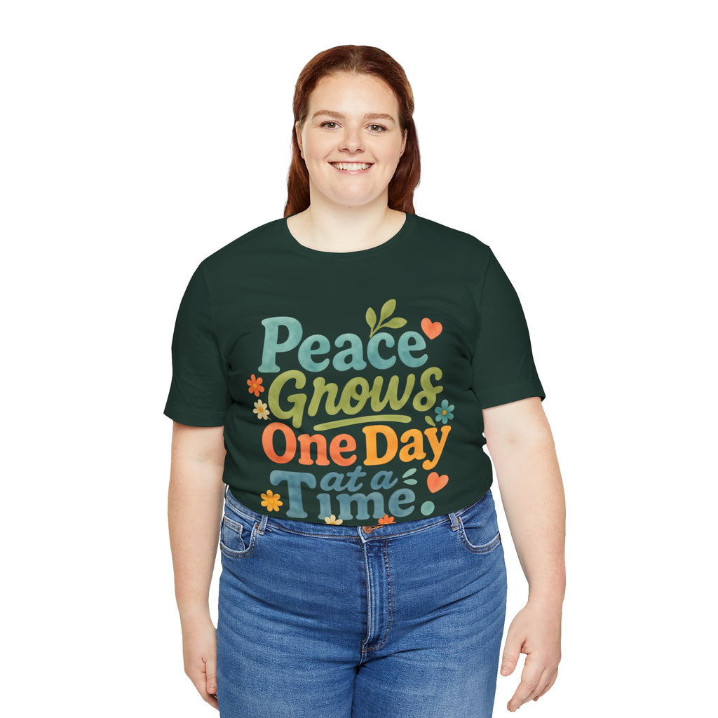 Peace Grows One Day at a Time Tee | Positive Quote Floral Typography