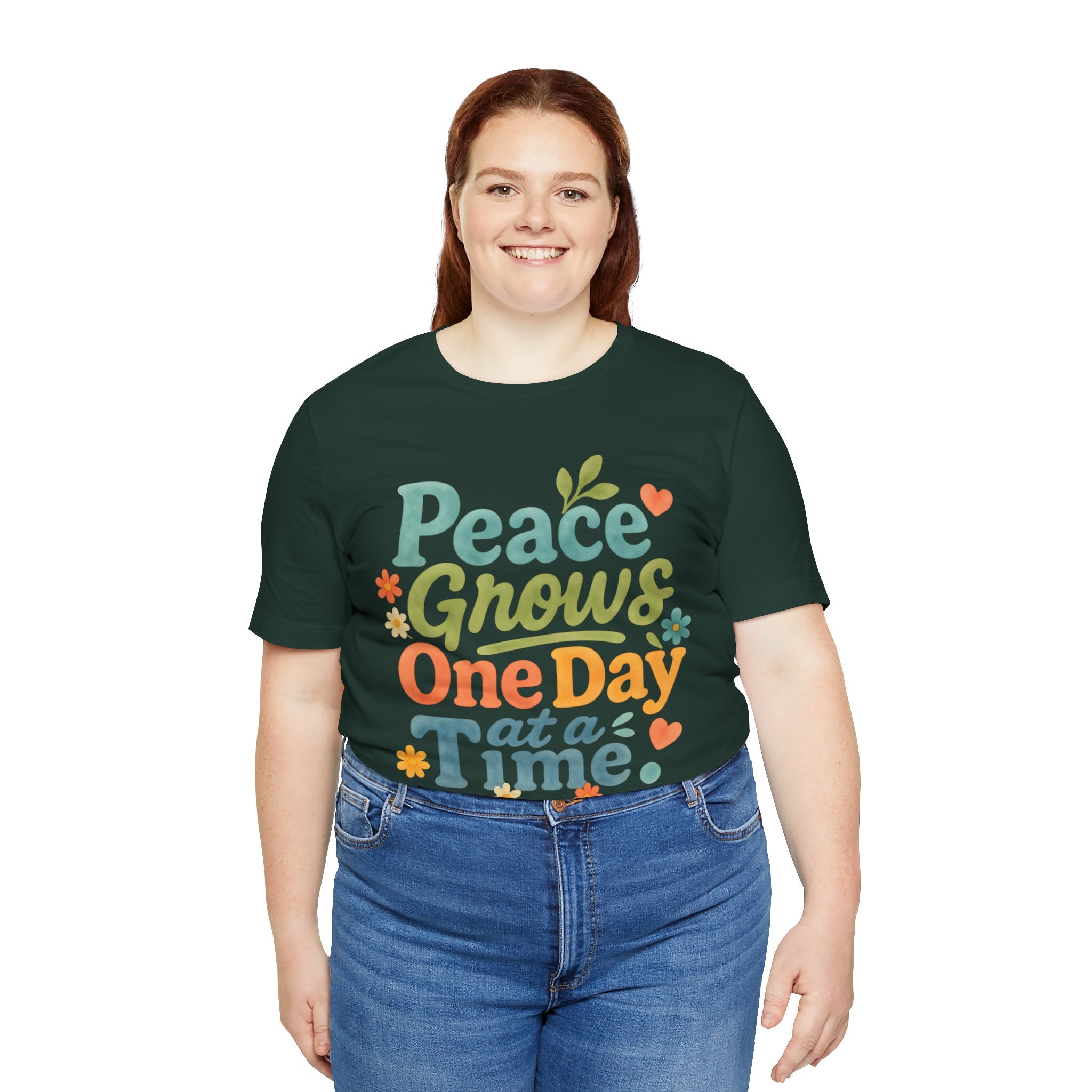Peace Grows One Day at a Time Tee | Positive Quote Floral Typography
