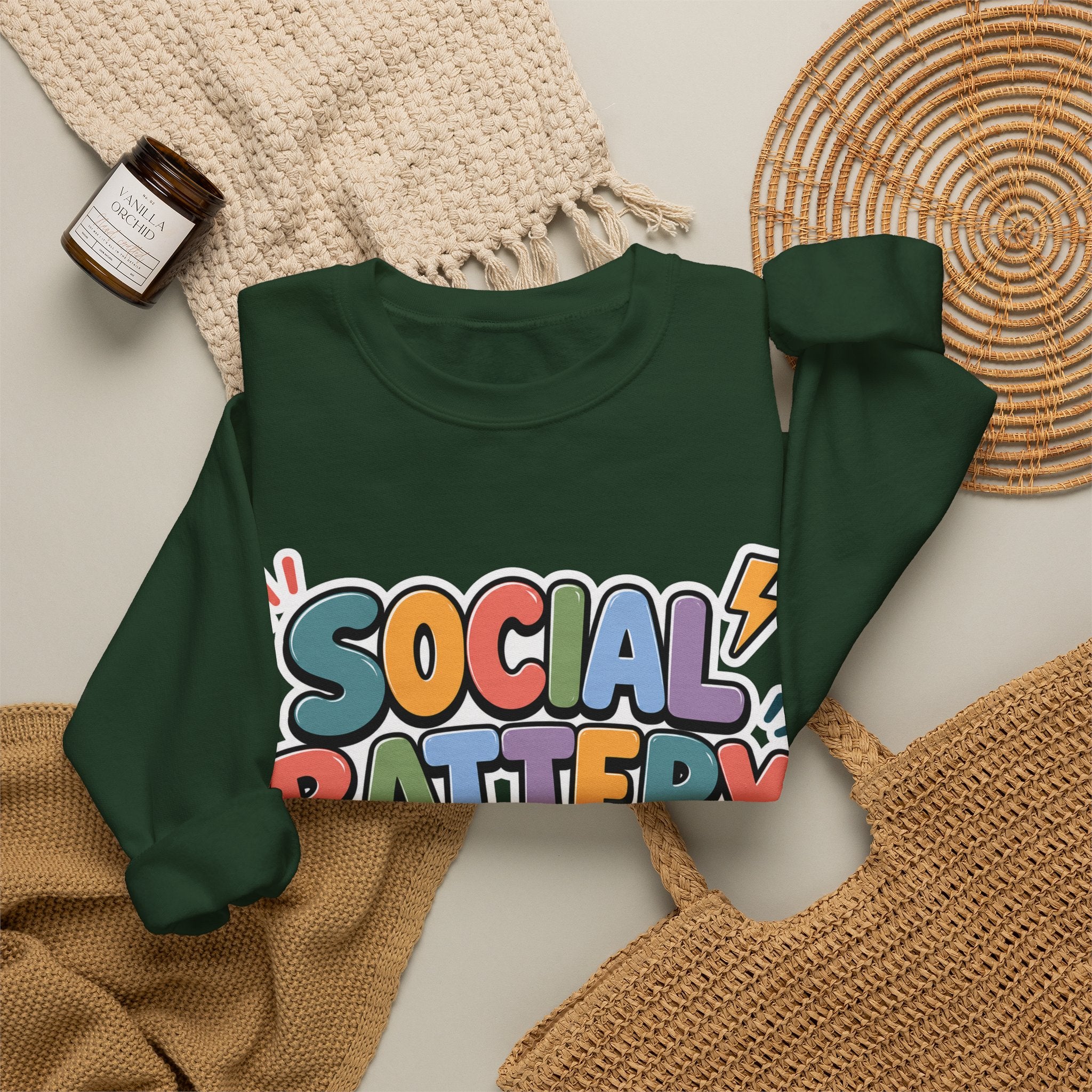 Social Battery Drained Crewneck Sweatshirt | Funny Introvert Sweatshirt | Low Battery Graphic Pullover | Mental Health Humor | Unisex Gift