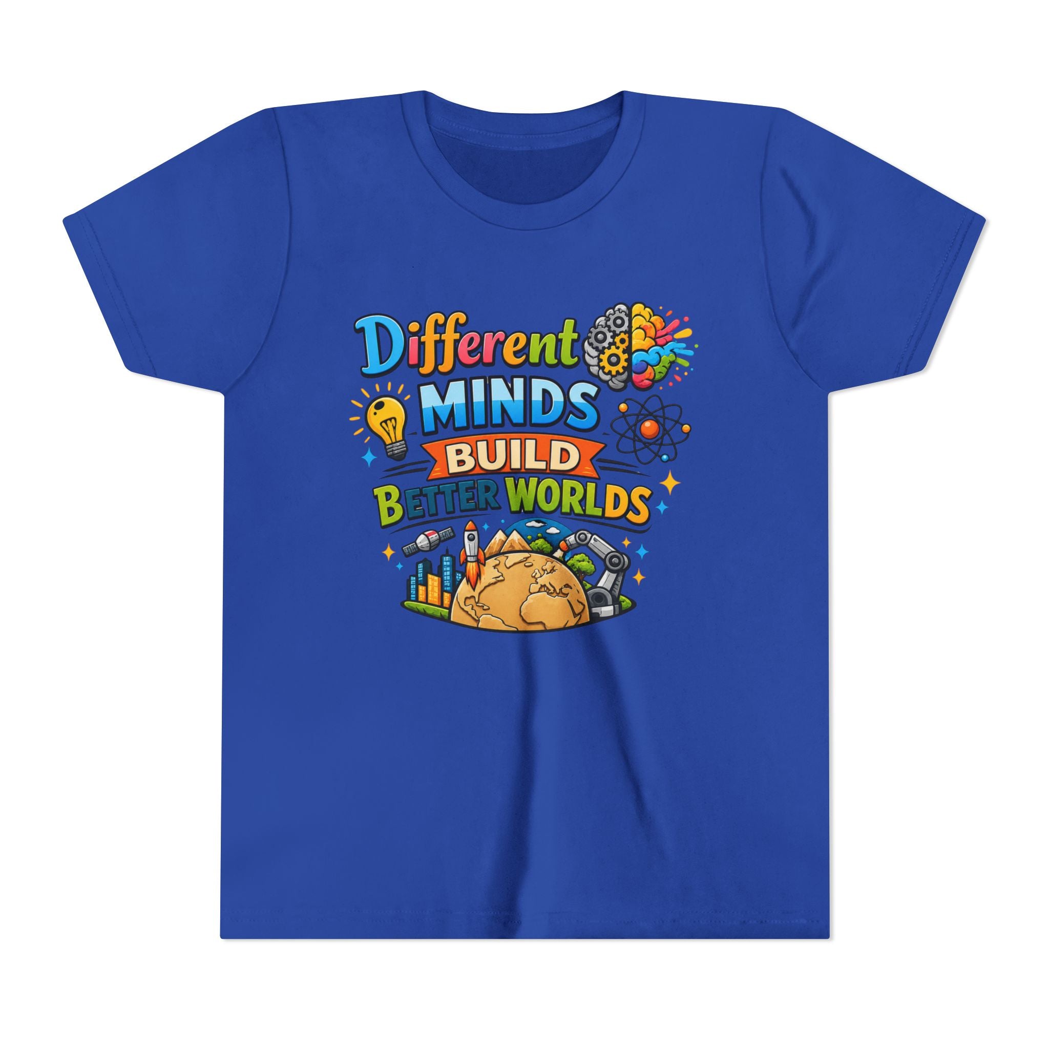Different Minds Build Better Worlds Youth Tee | STEM, Creativity, Inclusion