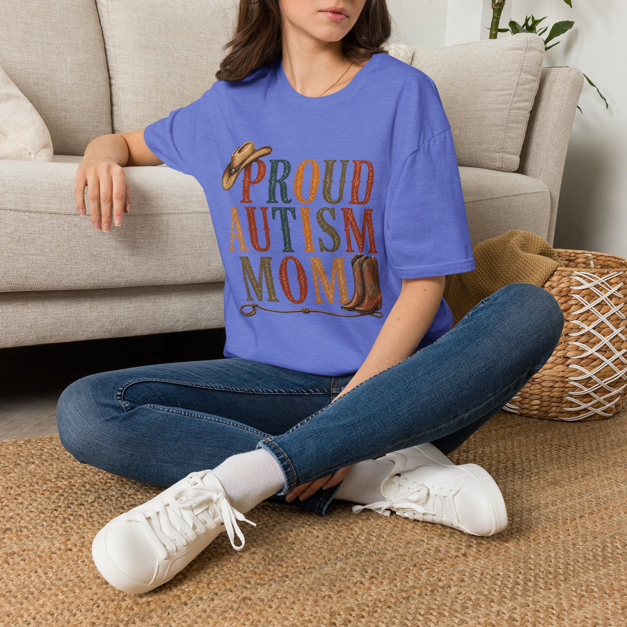 Proud Autism Mom T-Shirt — Rustic Western Cowboy Hat & Boots Design