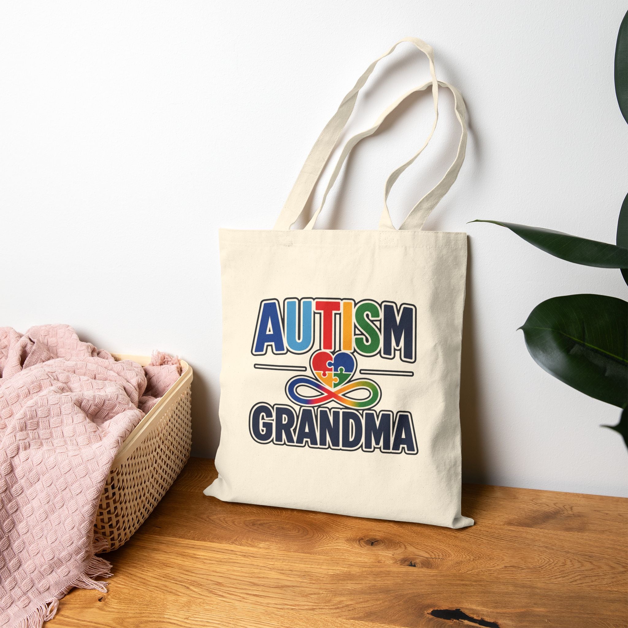 Autism Grandma Tote Bag | Puzzle Heart Infinity Design | Autism Awareness & Acceptance Gift | Reusable Canvas Book Bag | Special Needs