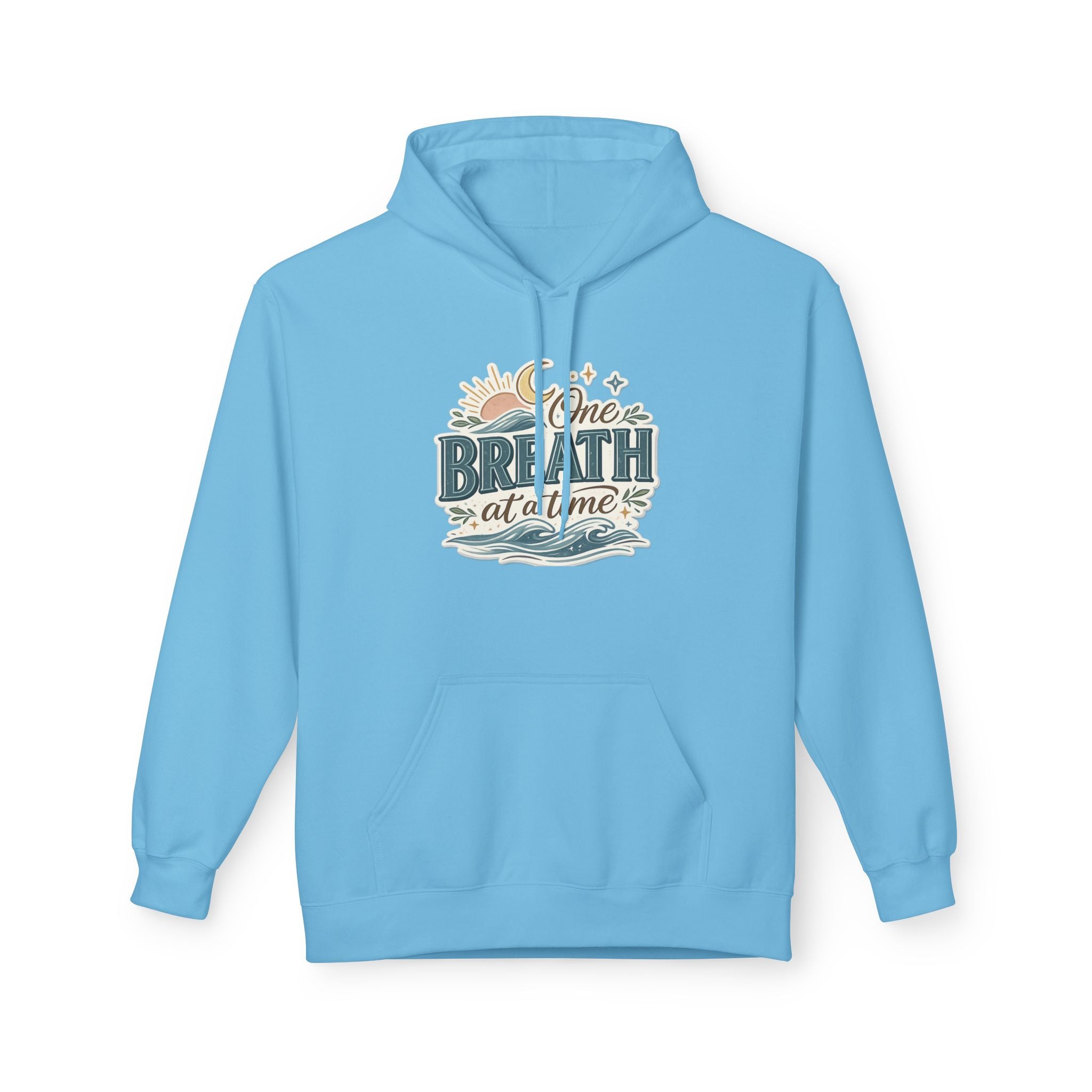 One Breath at a Time Hoodie | Ocean Waves Sun Illustration