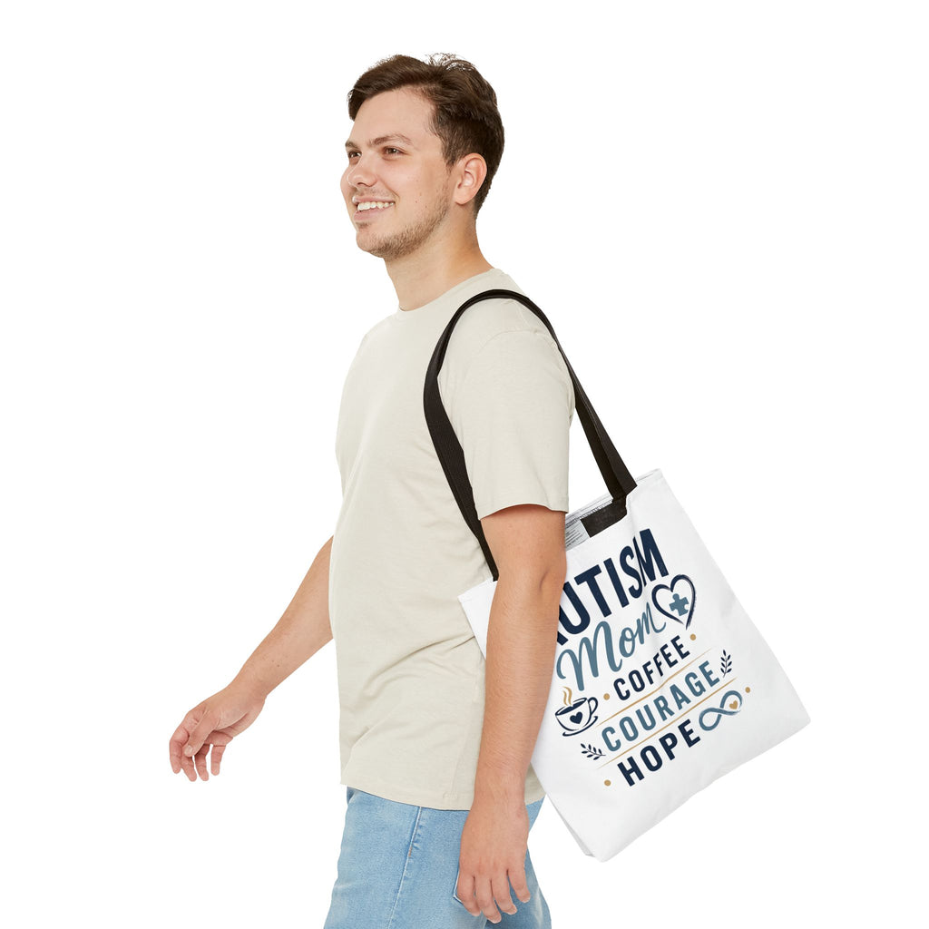 Autism Mom Coffee Courage Hope Tote Bag | Autism Acceptance Gift for Mom | Neurodiversity Canvas Tote | Special Needs Mom Bag