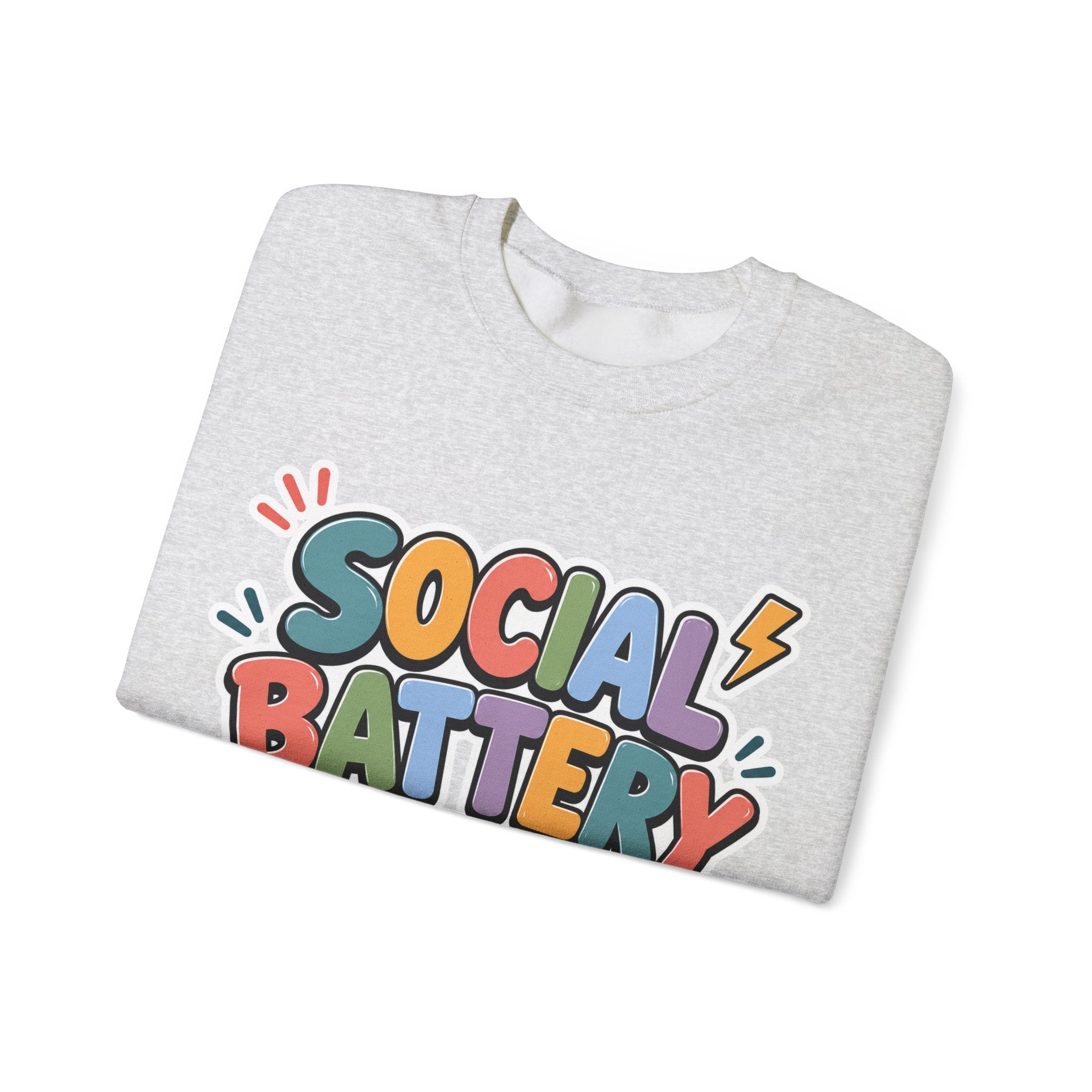 Social Battery Drained Crewneck Sweatshirt | Funny Introvert Sweatshirt | Low Battery Graphic Pullover | Mental Health Humor | Unisex Gift