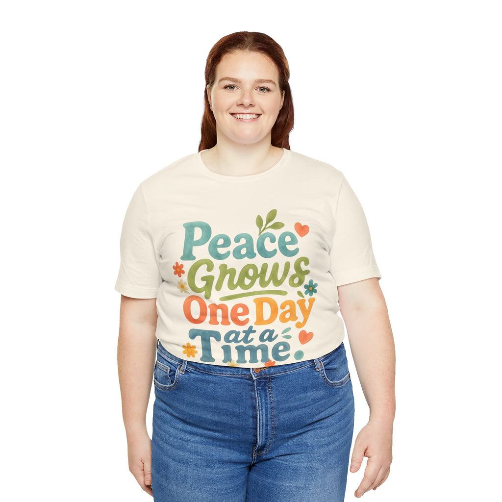 Peace Grows One Day at a Time Tee | Positive Quote Floral Typography