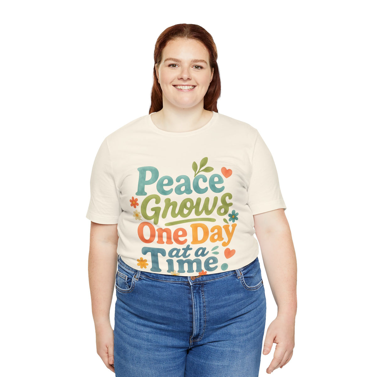 Peace Grows One Day at a Time Tee | Positive Quote Floral Typography