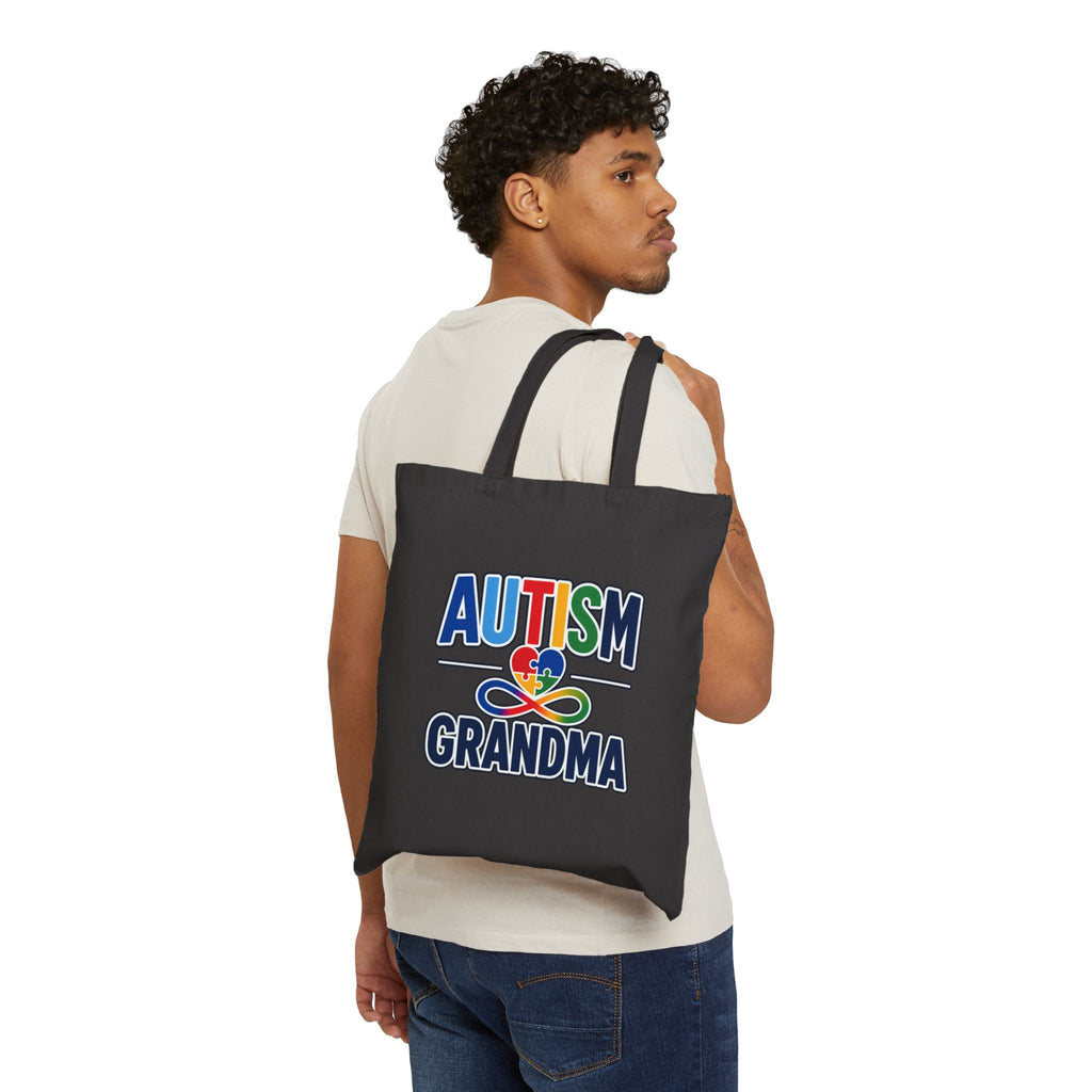 Autism Grandma Tote Bag | Puzzle Heart Infinity Design | Autism Awareness & Acceptance Gift | Reusable Canvas Book Bag | Special Needs
