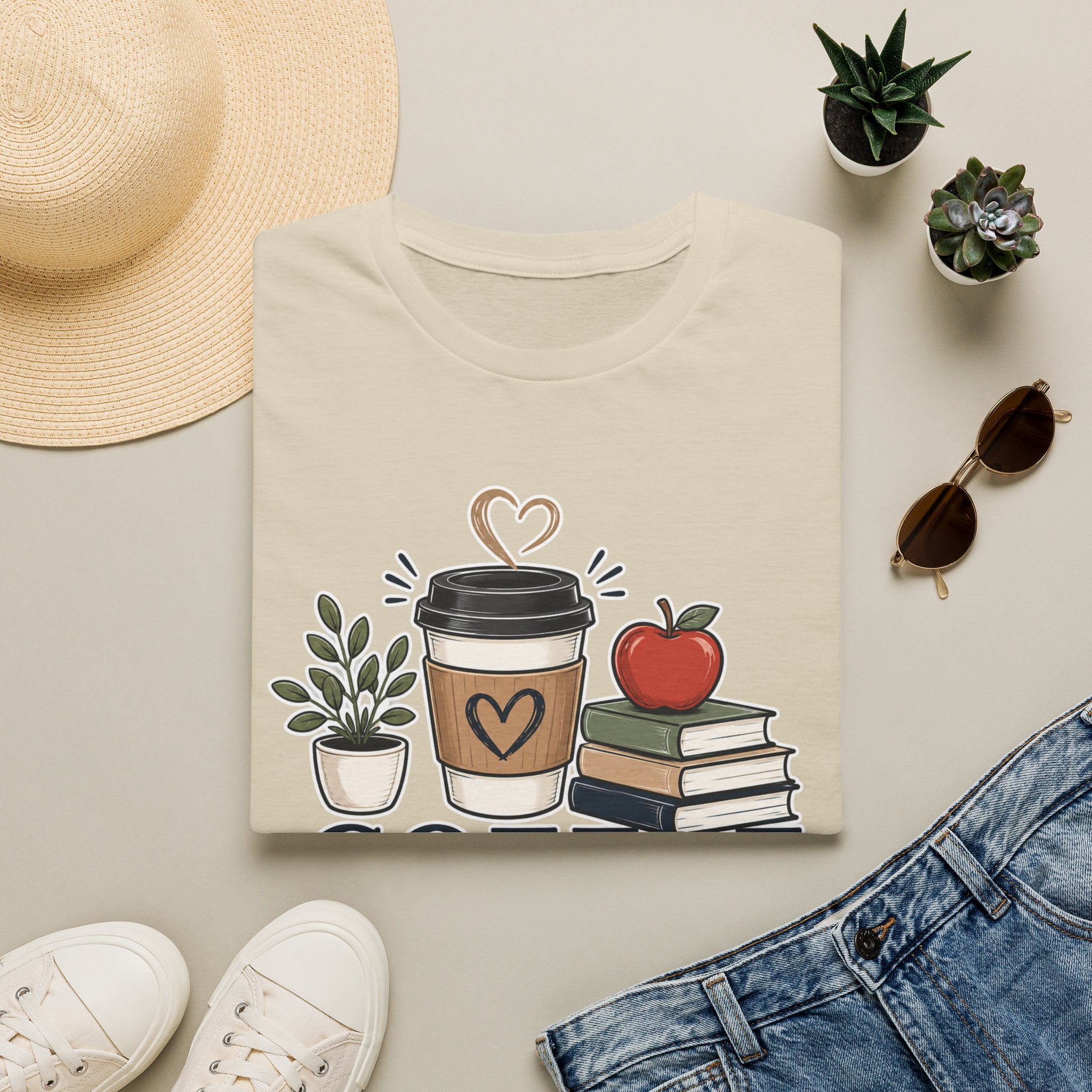 Coffee Teach Inspire Shirt | Teacher T-Shirt | Coffee Books Apple Graphic Tee | Elementary Teacher Gift | Back to School Apparel