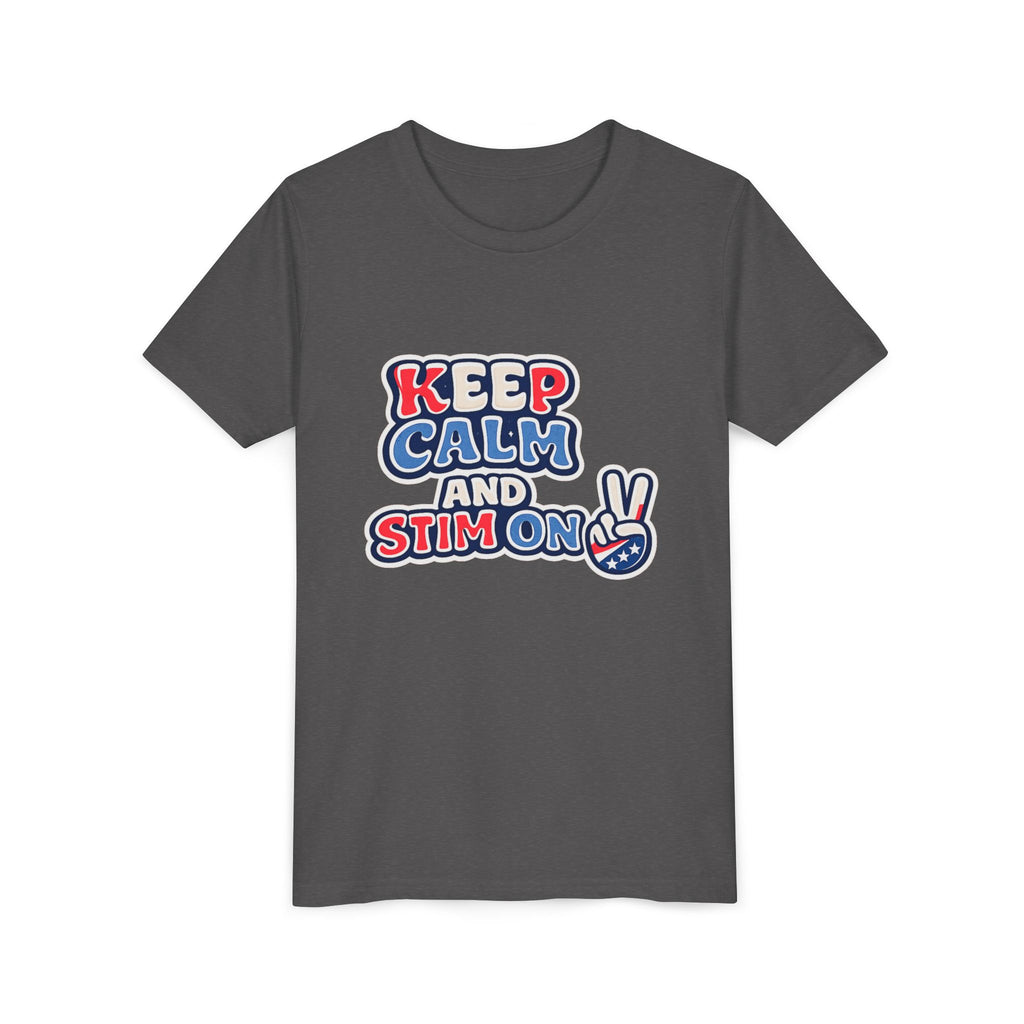 Keep Calm and Stim On Youth Shirt Autism Awareness T Shirt Peace Sign Tee Neurodivergent Kids Sensory Shirt Special Needs Gift