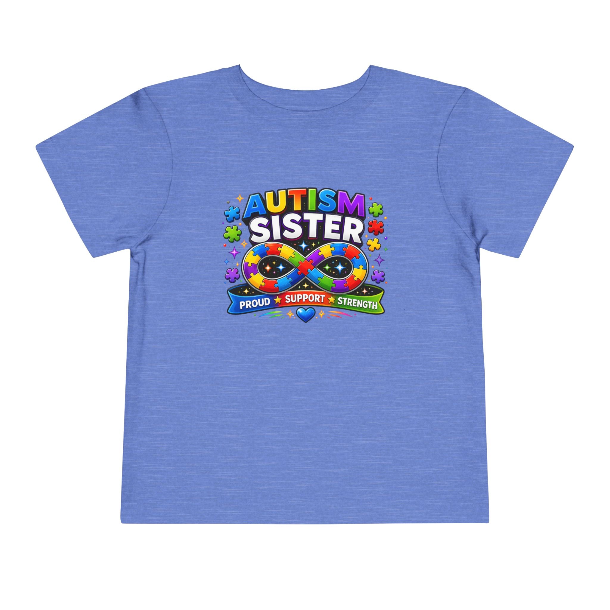 Autism Sister Toddler Tee — Proud Support Strength Puzzle Ribbon