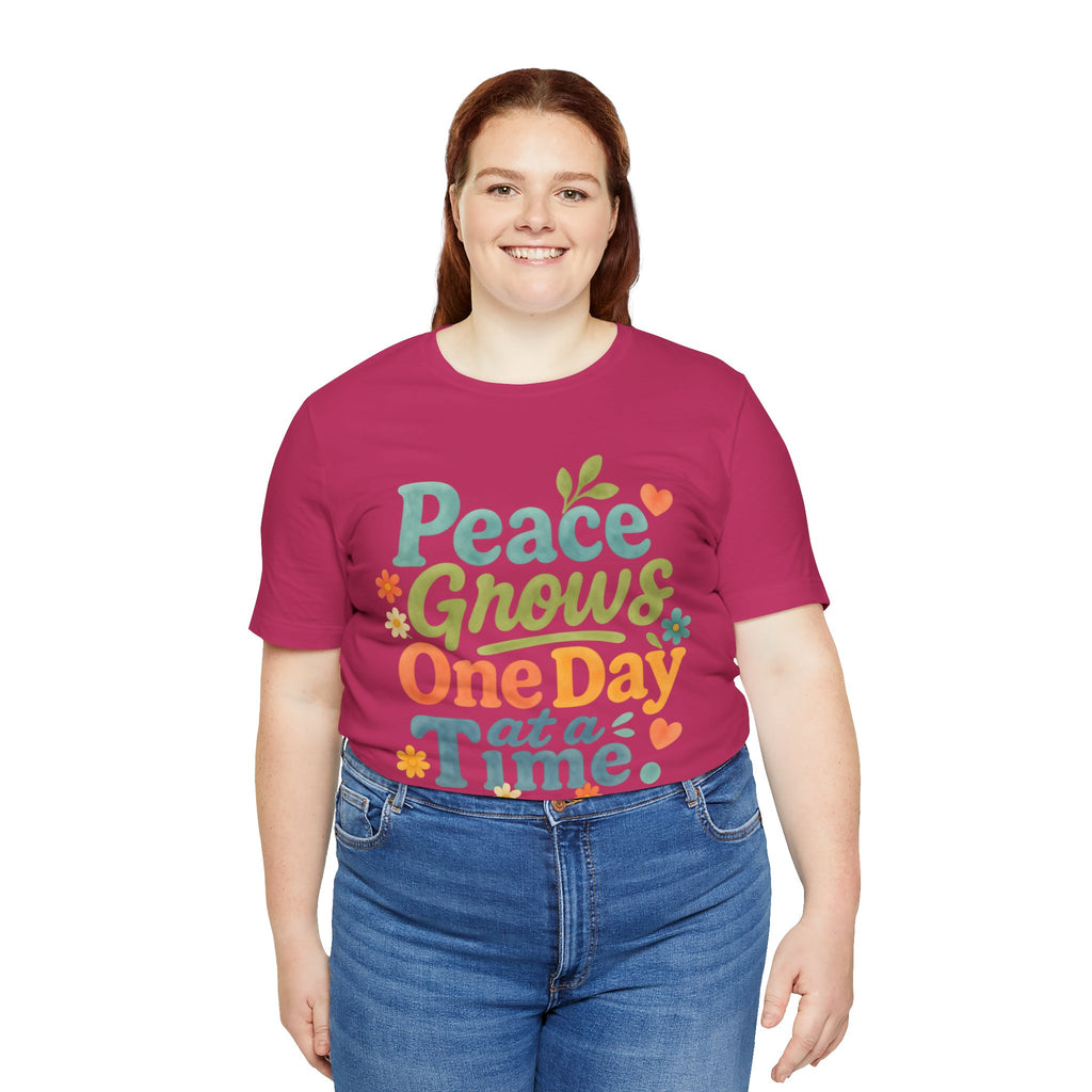 Peace Grows One Day at a Time Tee | Positive Quote Floral Typography