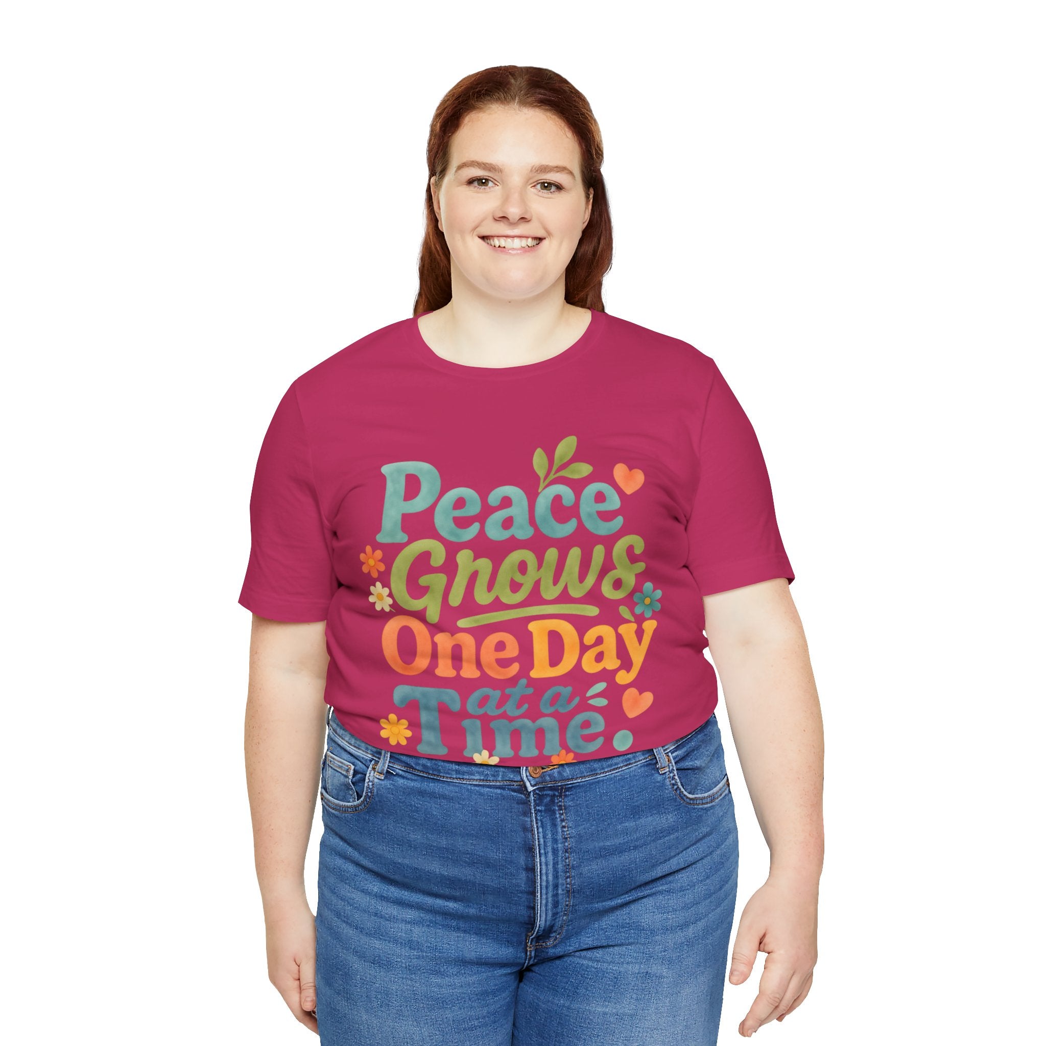 Peace Grows One Day at a Time Tee | Positive Quote Floral Typography