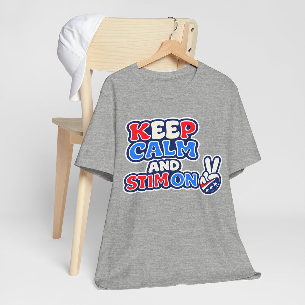 Keep Calm and Stim On Shirt Autism Awareness T Shirt Retro Peace Sign Tee Red White Blue Neurodiversity Sensory Support Gift