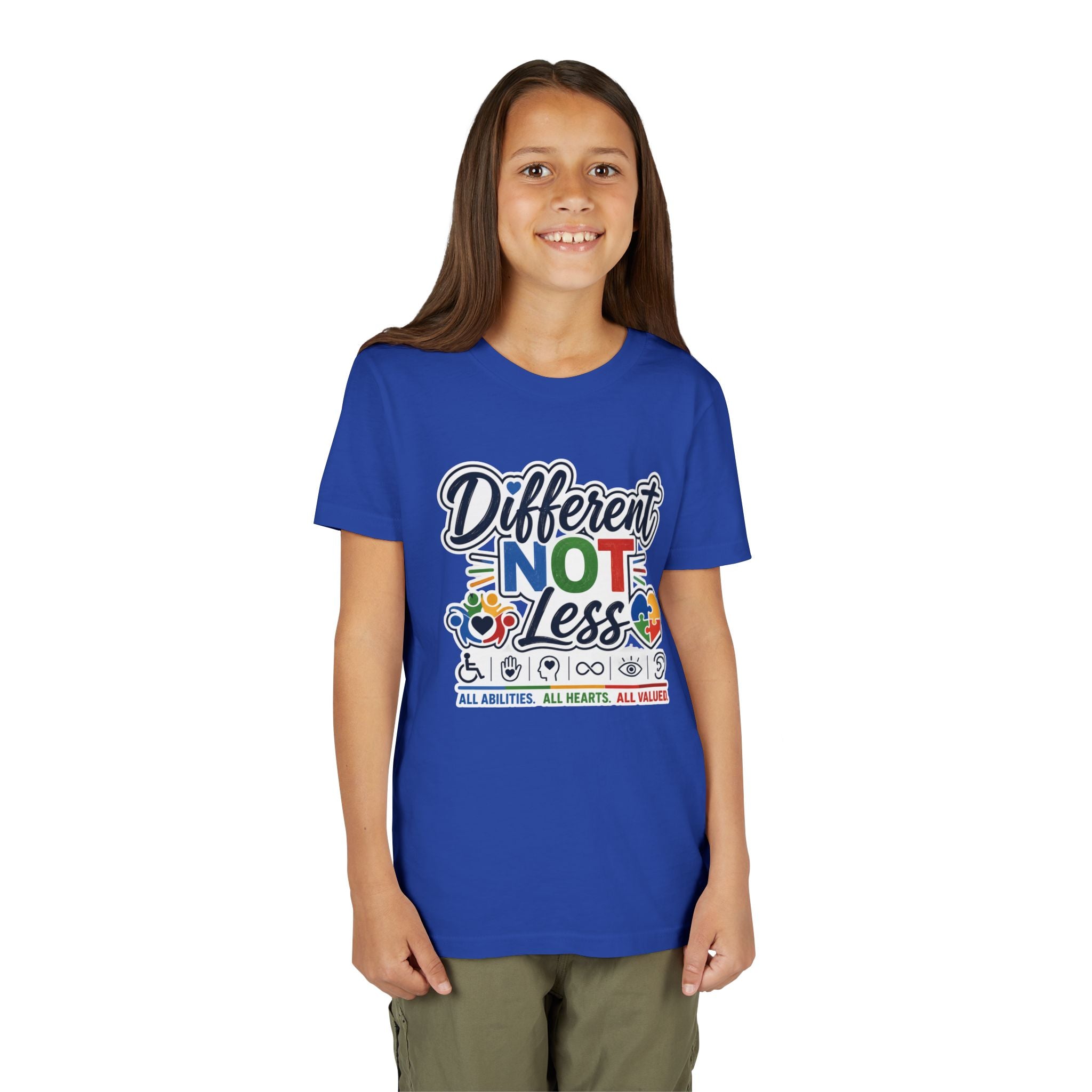 Youth Tee — "Different Not Less" Inclusive Pride Autism Awareness Shirt