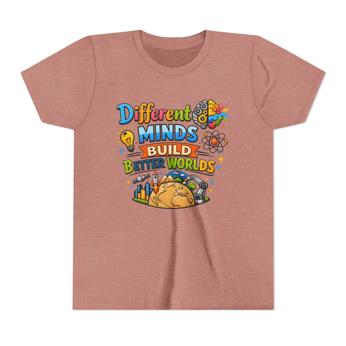 Different Minds Build Better Worlds Youth Tee | STEM, Creativity, Inclusion